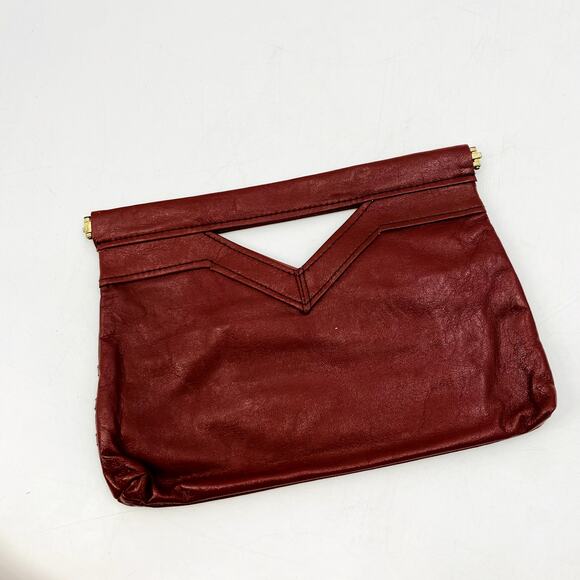 Vintage cherry brown Leather Clutch - Picture 2 of 4